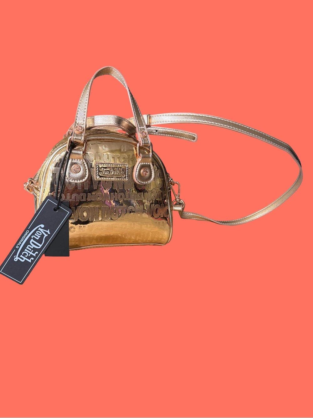 Von Dutch Metallic Gold/Rose gold Crossbody Satchel